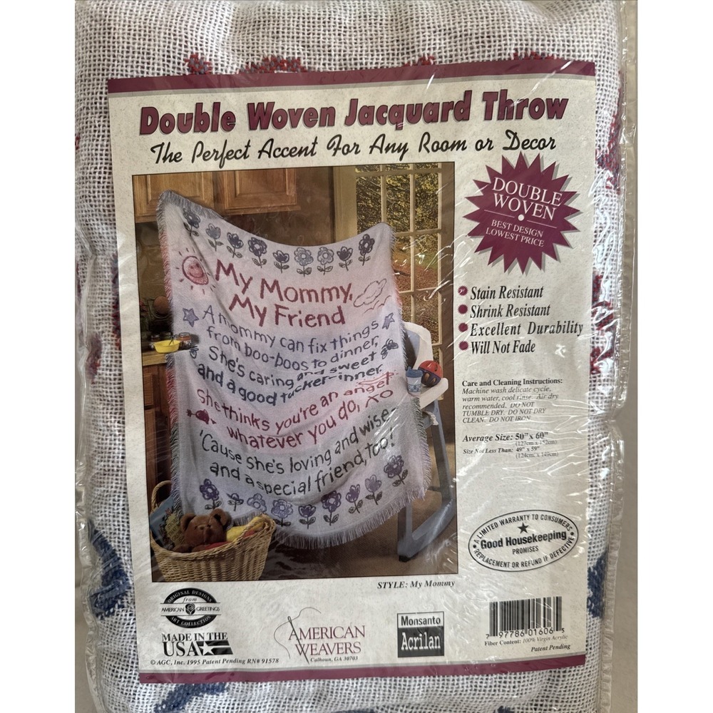 NEW‎ Double Woven Jacquard Throw Blanket 50" x 60" MY MOMMY American Weavers USA